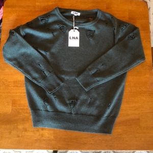 NWT LNA green distressed sweater XS